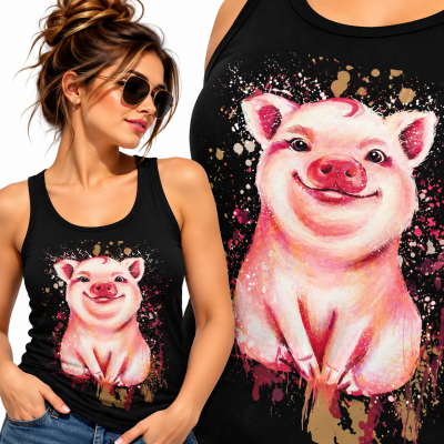 TANK TOP DAMSKI ZWIERZĘTA  ŚWINKA